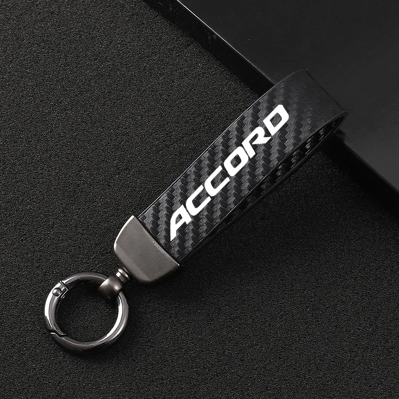 Carbon Fiber Textured Leather Keychain Ultra HD Printed Car Keychain for Honda Accord Car Accessories