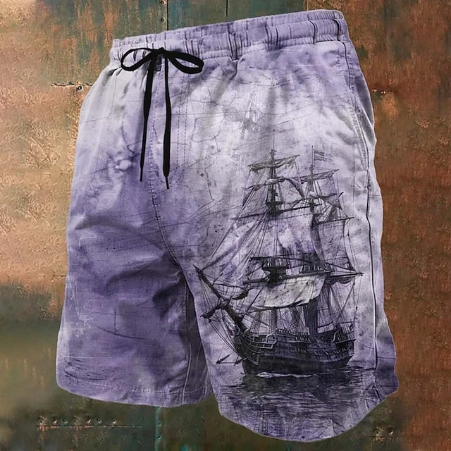 Men's Retro Beach Shorts with 3D Print, Street Style, Quick-Drying Sports Casual Shorts, Summer Fitness Swimming Shorts