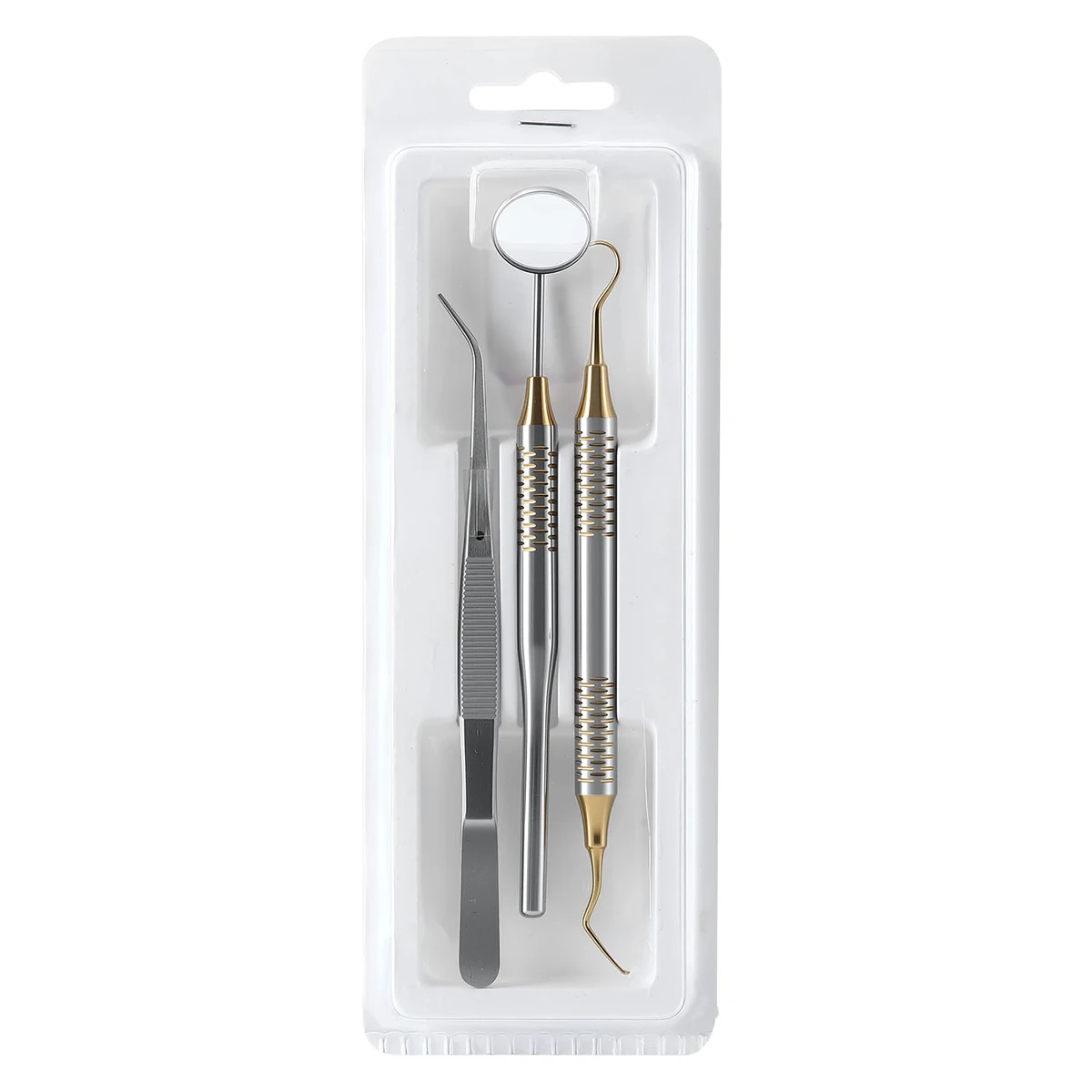 3-teiliges Set AZDENT Dental-Mundreinigungswerkzeug Zahnschaber Mundspiegel Pinzette Sondenspatel Edelstahl Zahnarztinstrument – Detail 9