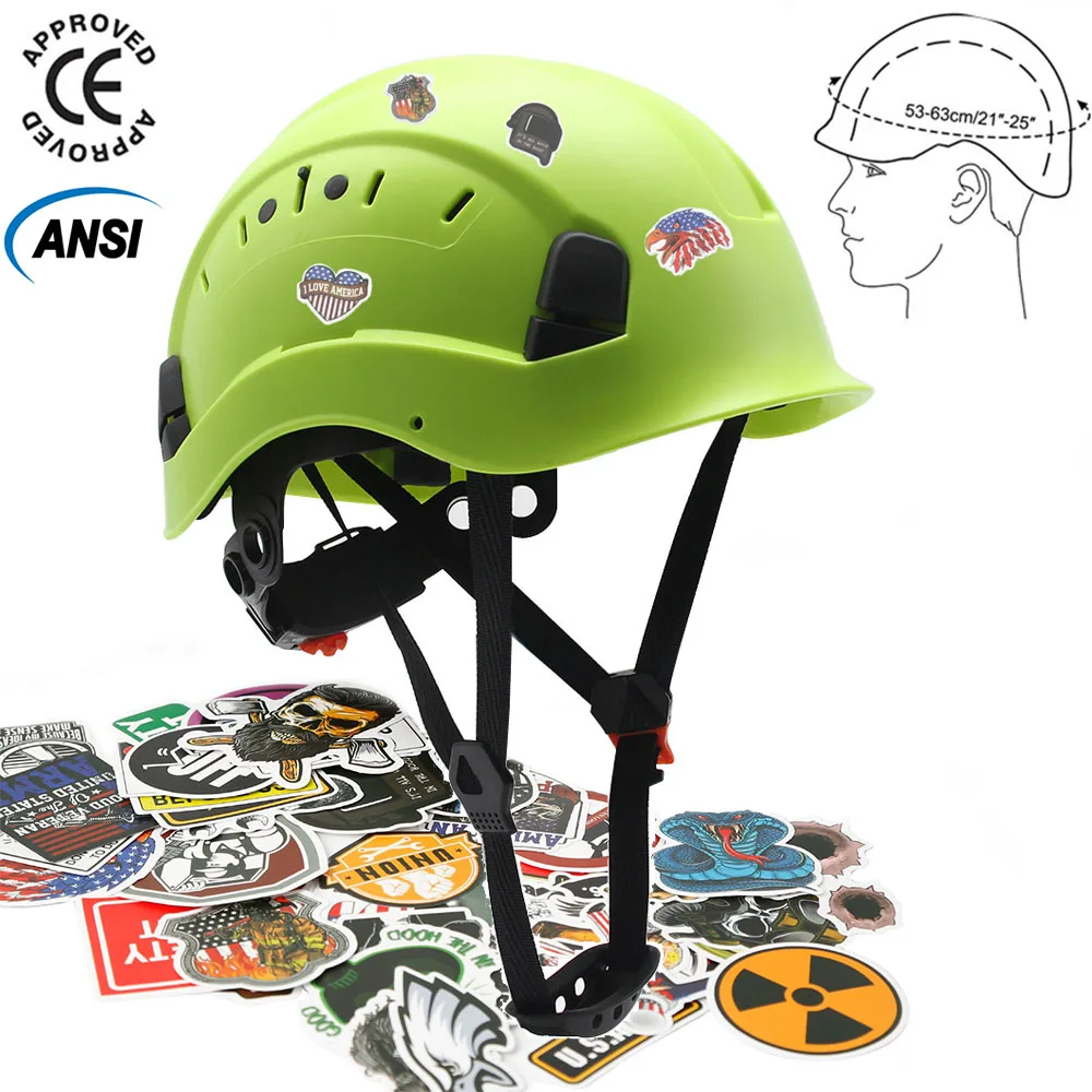 Casco de seguridad con 50 Uds. De pegatinas, casco duro de construcción ABS, gafas, cascos protectores para escalar y montar, gorro de trabajo de rescate