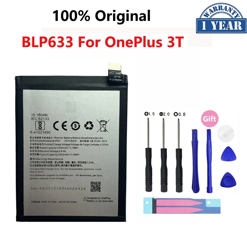 100% Original Battery For OnePlus 1 2 3 1+ One Plus 3 3T 5 5T 6 6T 7 7T 8 7Plus 7Pro 8Pro Pro Plus Phone Replacement Bateria