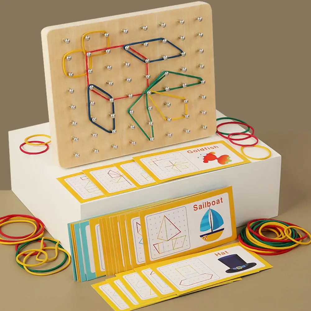  Baby Creative Toy Graphics Rubber Tie Nail Boards with Cards Childhood Education Hand-On Ability Puzzle Sensory Toy