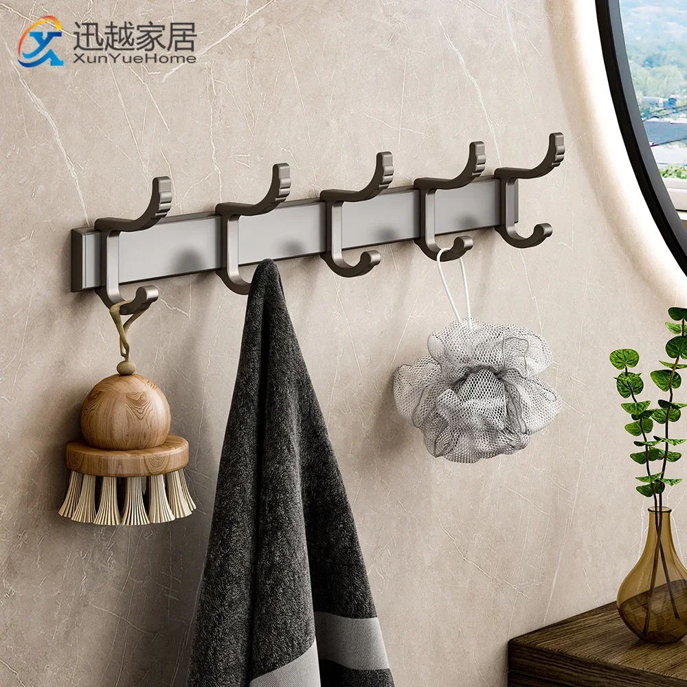 

Towel Robe Hooks Coat Hook Gun Gray Aluminum Self-adhesive Wall Rack Living Room Key Bag Hanger No Drilling Bathroom Accessories