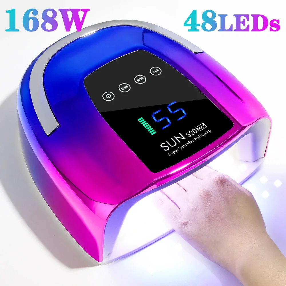 UV LEDネイルランプ,充電式,ワイヤレス,プロ仕様の硬化ランプ,すべてのジェルネイルポリッシュを乾燥させるため,タッチスクリーン付き,48LED,168W,新品