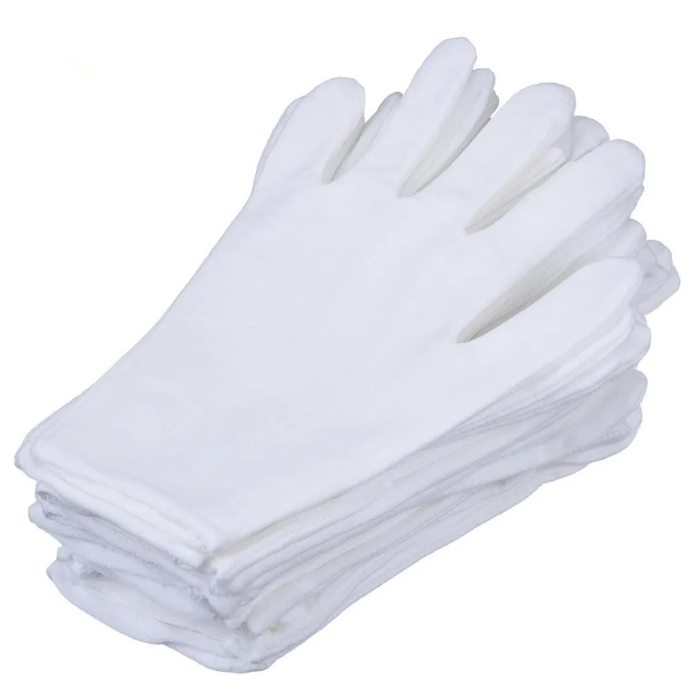 

24pcs White Color Cotton Work Gloves Machine Washable 8.46 Inch Medium Size White Cotton Gloves Cotton Material