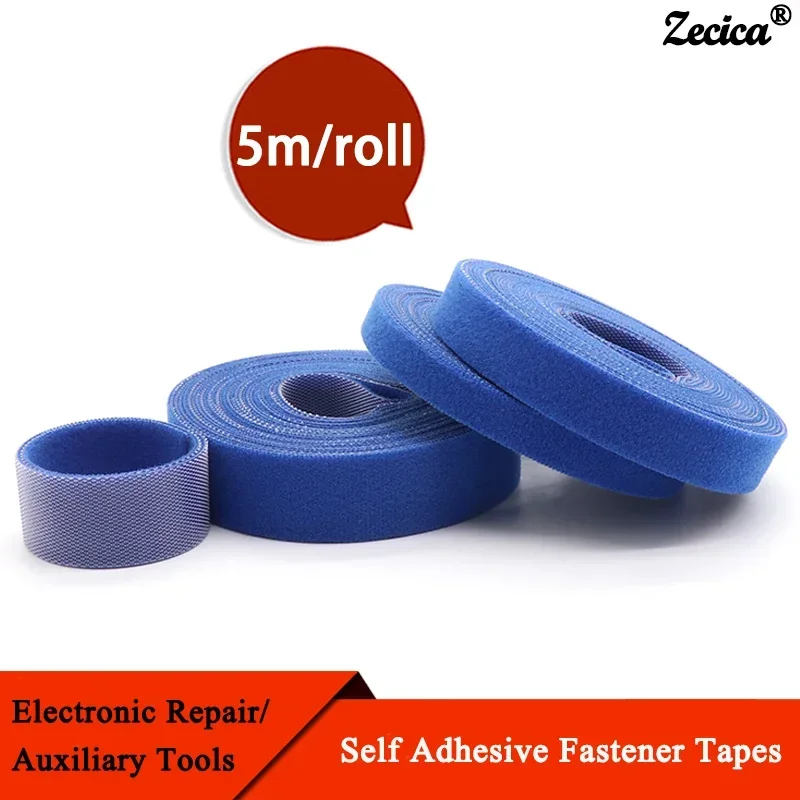 

5m/roll Cable Ties Reusable Loop Bundle Self Adhesive Blue Nylon Strap Organizer Clip Wire Holder Management Fastening Tape