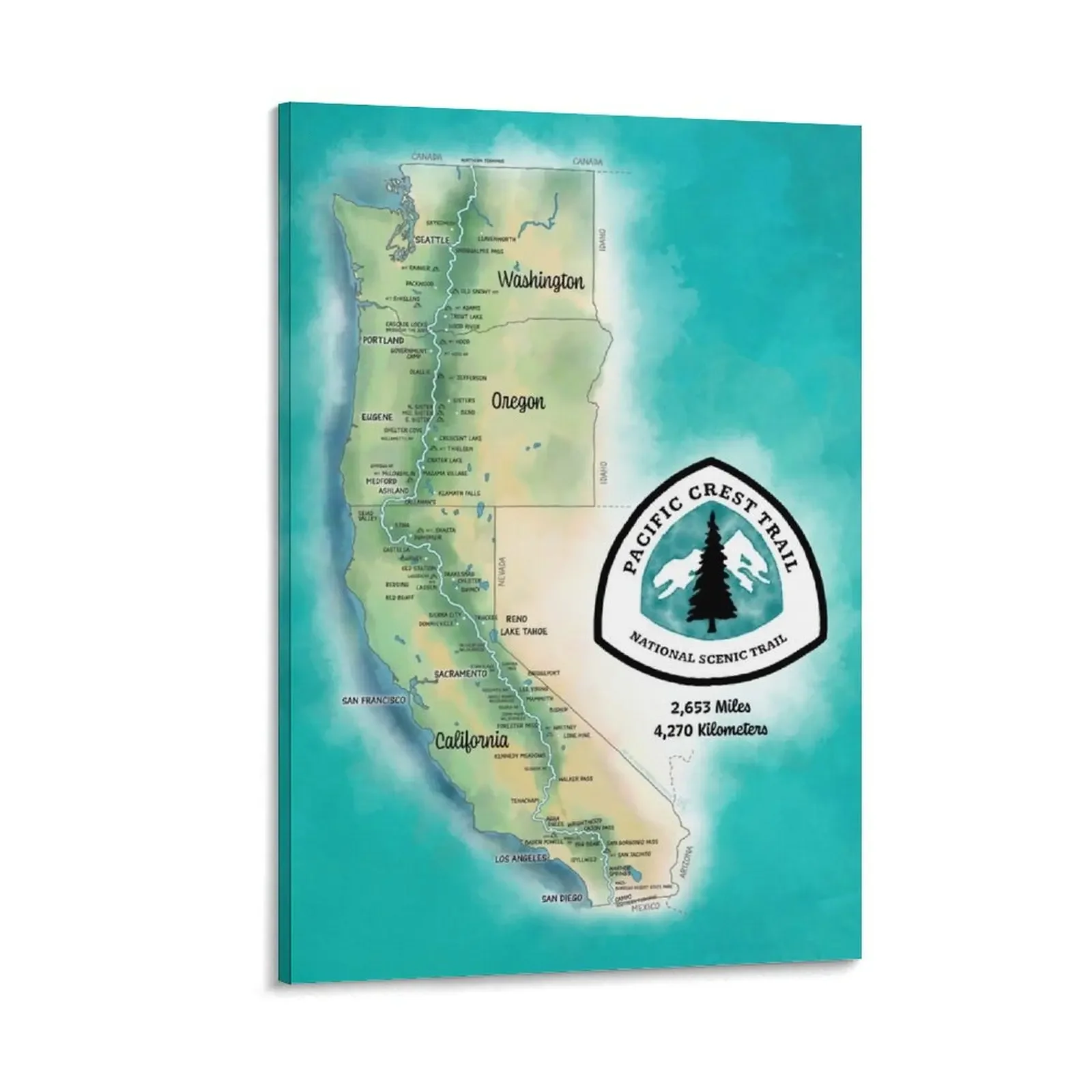 

Pacific Crest Trail Map Canvas Painting wall decoration Decorative picture Wall posters