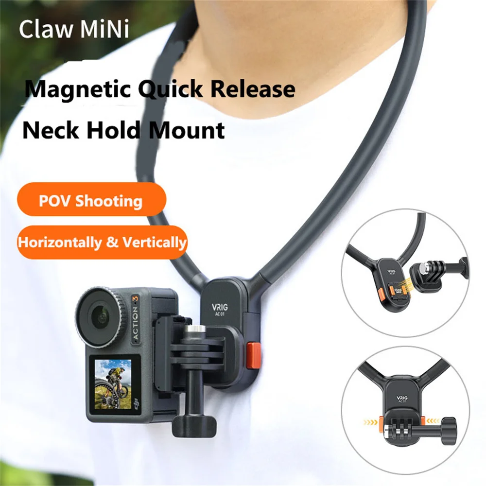 VRIG Claw MIni Magnetic Neck Mount Quick Release Hold POV Stand for Gopro 12 11 10 9 8 7 / Insta360 Action Camera Accessories