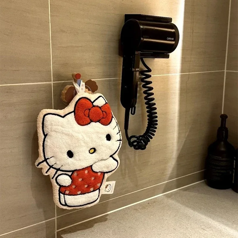 Hello Kitty Cute Cartoon Hand Towel Double Layer Thick Absorbent Coral Fleece Hanging Towel for Home and Travel