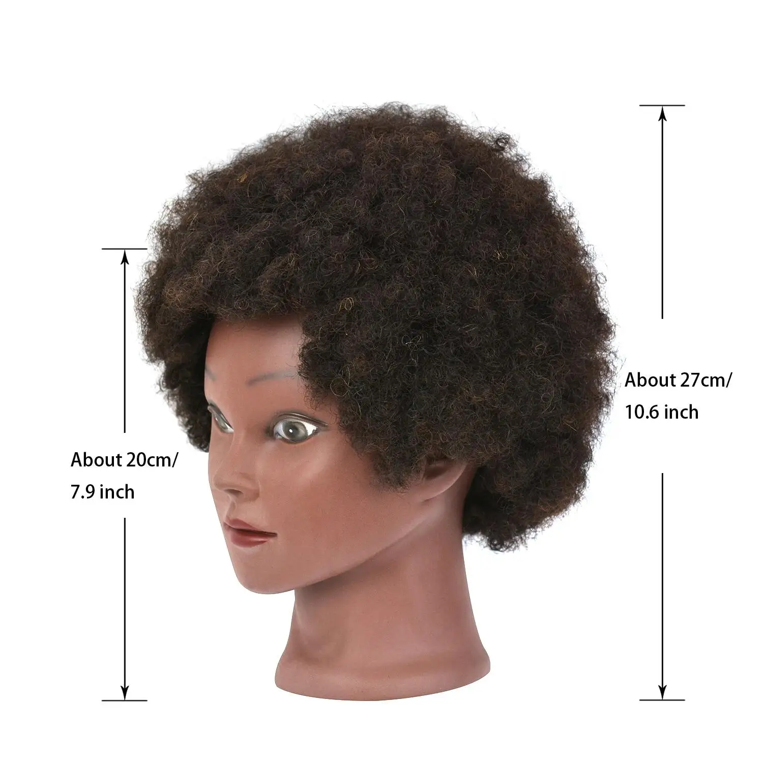 Cabeza de maniquí Afro para practicar estilos de cabello 100% cabeza de muñeca de cabello humano con soporte de abrazadera para peinado trenzado, 1 ud.