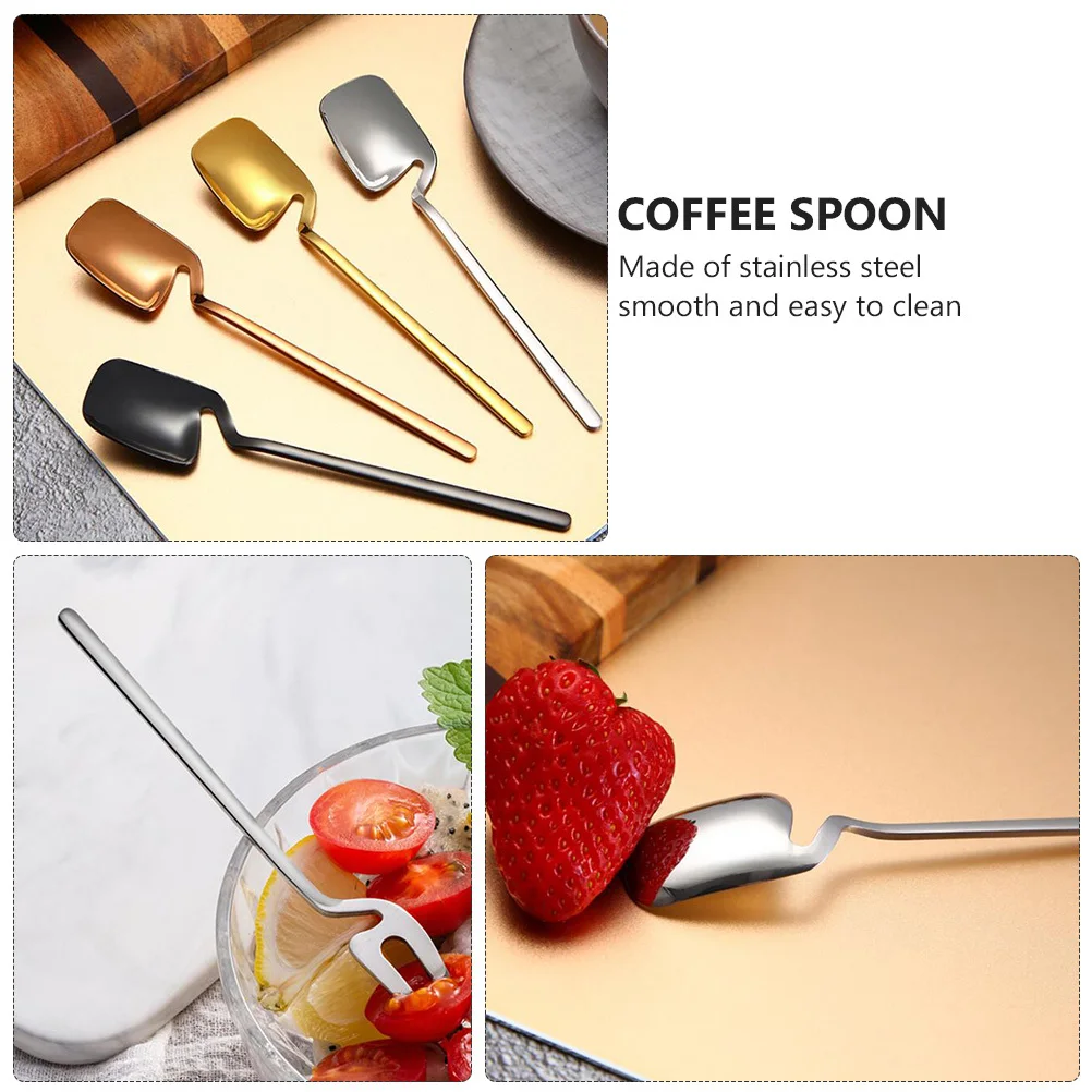 

1Set Coffee Mixing Spoons Dessert Forks Stainless Steel 4 Colors Long Handle U-Shaped Anti-Slip Spoon Fork for Cafe Dessert Ice