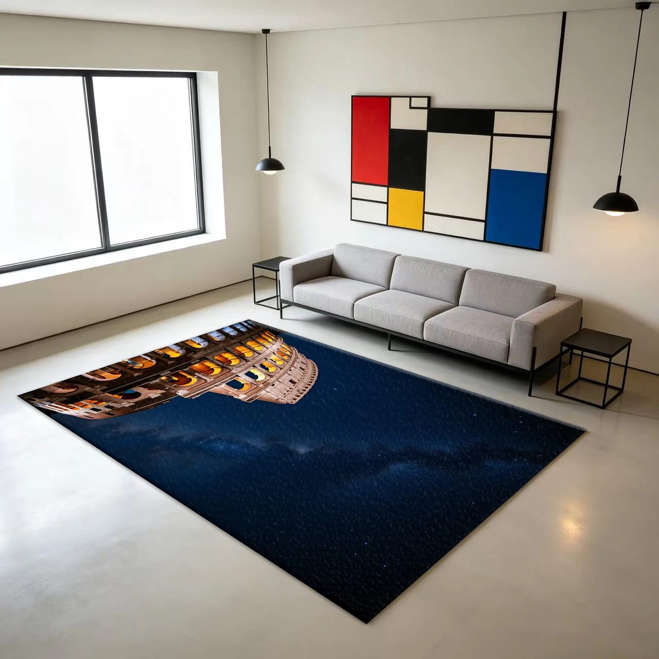 Ancient Roman Colosseum Night Scene Starry Sky Landscape Carpet Floor Mat Historical Building Non-Slip Floor Carpet for Home Decoration