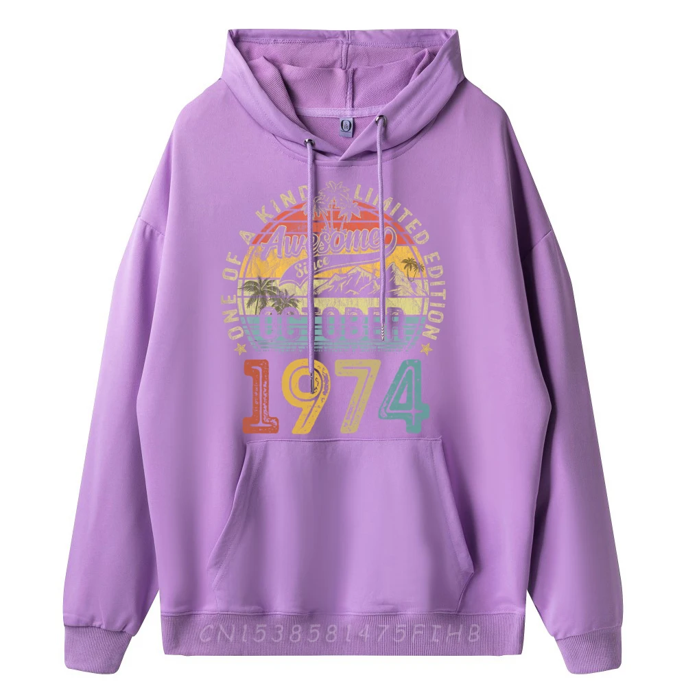 50 Years Old October 1974 Vintage Retro 50th Birthday Graphic Tees Adult White Hoodies Men Hoodies EU SIZE Graphic