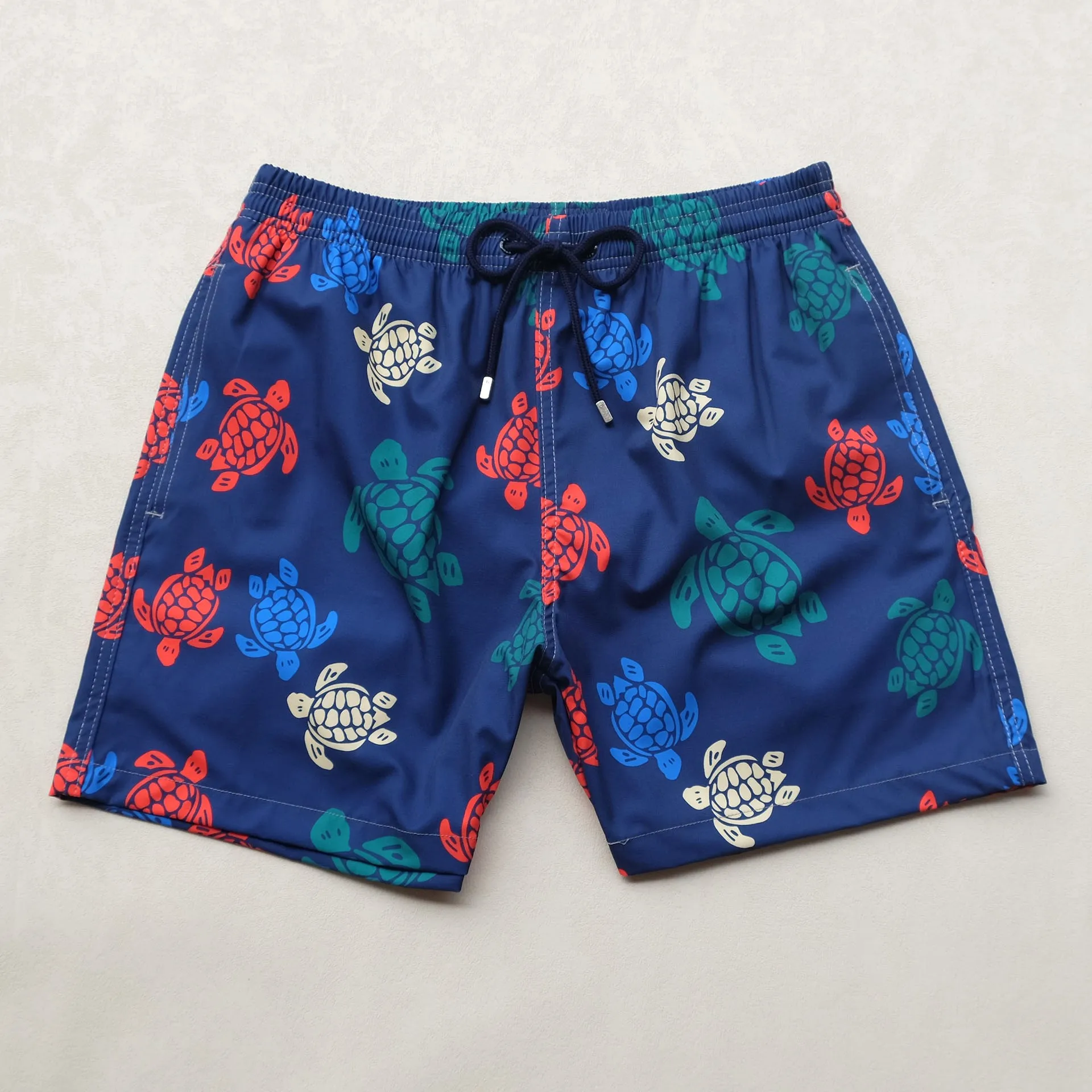 Turtle-Bermudas masculinas de secado rápido con bolsillos y forro de malla, pantalones cortos elásticos para la playa, alta calidad, moda para hombre