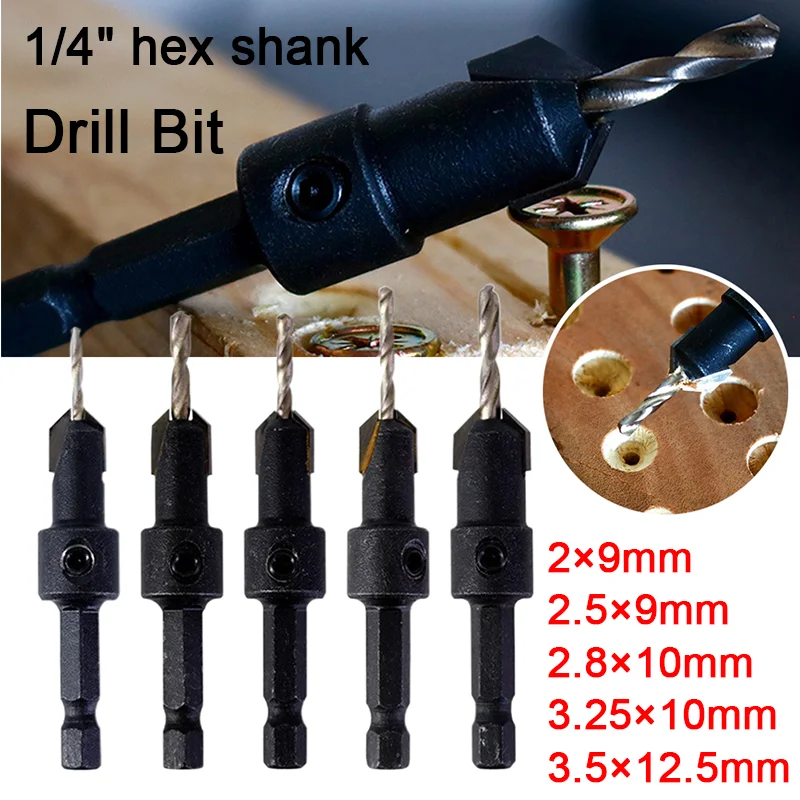 

1Pcs Countersink Drill Bit 2/2.5/2.8/3.25/3.5mm Alloy Steel 1/4" Hex Shank Woodworking Drilling Counterbore Salad Step Drill Bit