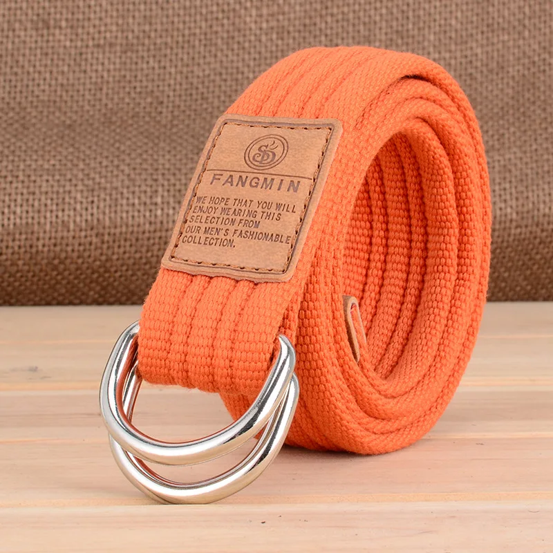 Neue Unisex Leinwand Gürtel Doppel Ring Schnalle Gürtel Männer Frauen Casual Business Cowboy Hosen Gürtel – Detail 4