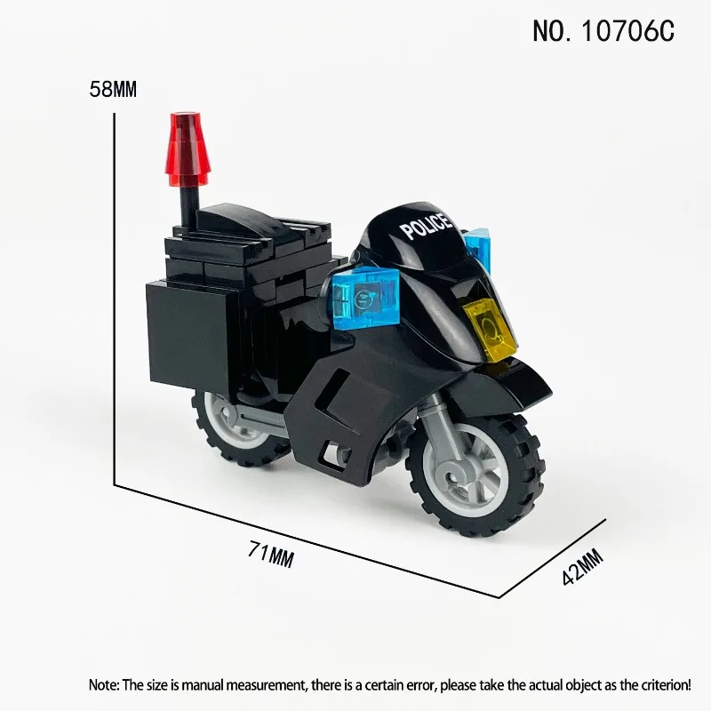 Militärisches Spezialpolizeimotorrad, Patrouillenmotorrad, Polizeimotorrad, DIY-Modell, Kleinteiliger Baustein-Bausatz, Geschenk. – Detail 3