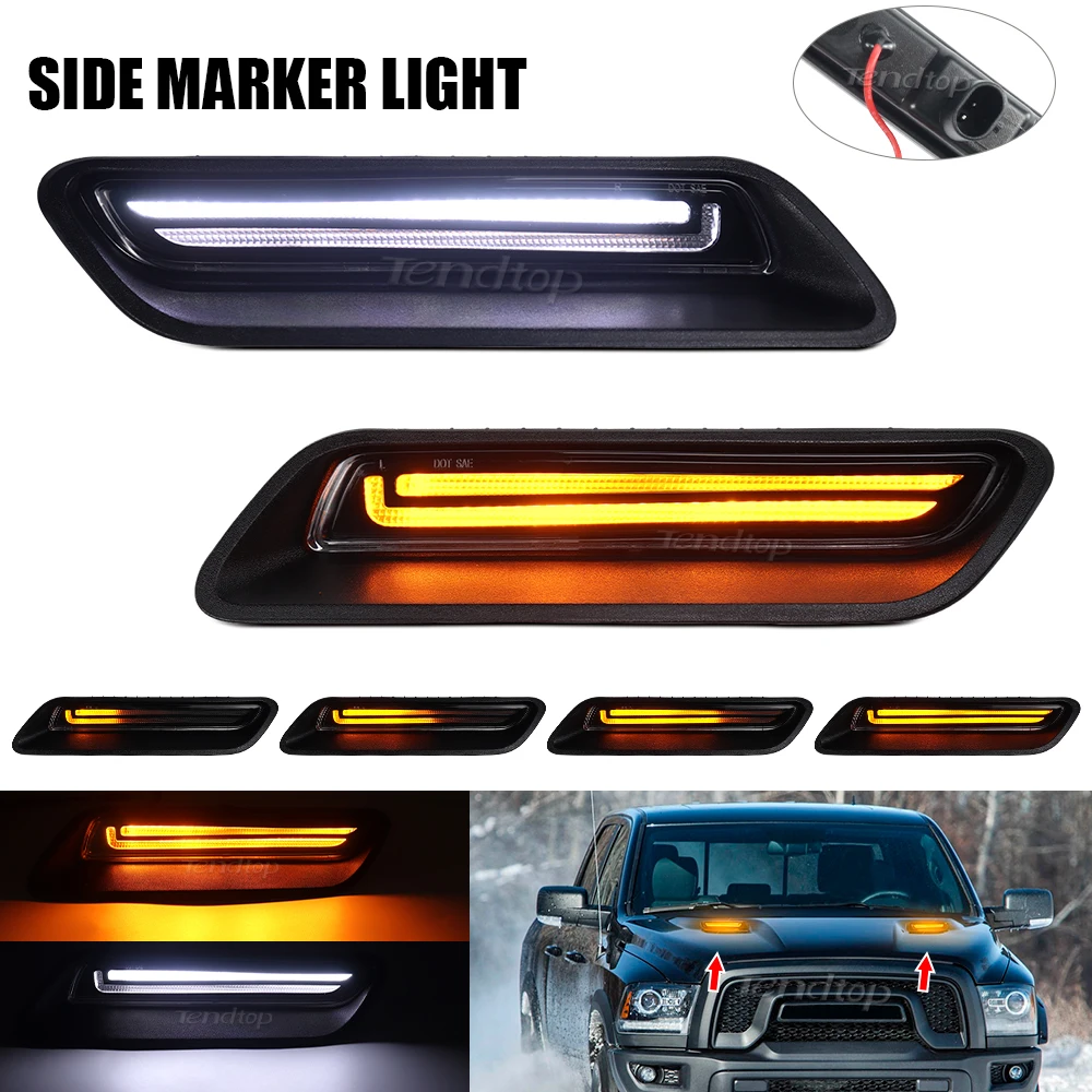 LED Sprot Hood Light White DRL Dynamic Amber Turn Signal Light Decorative Grille For Dodge RAM 1500 2010-2018 2019-2022