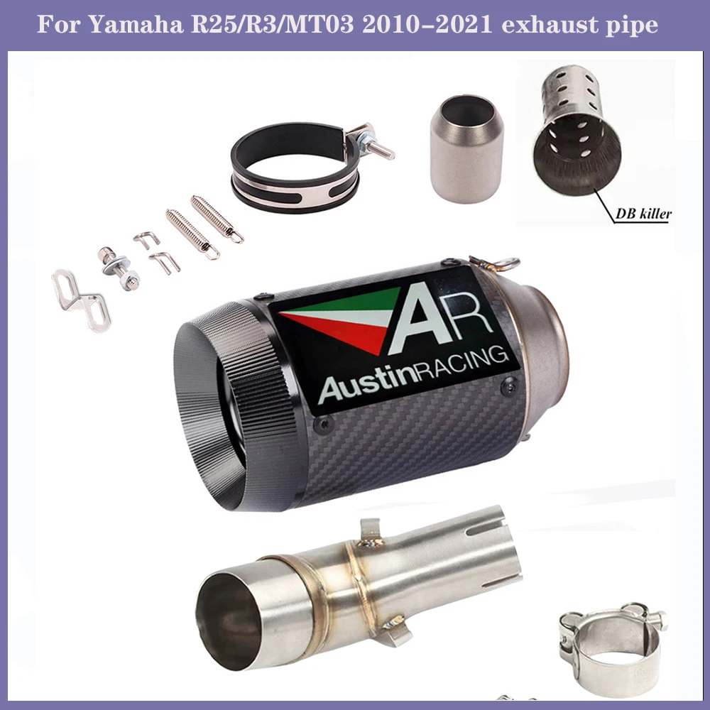 

Motorcycle exhaust pipe For Yamaha R25/R3/MT03 2010-2021 stainless steel middle carbon fiber tail exhaust pipe set