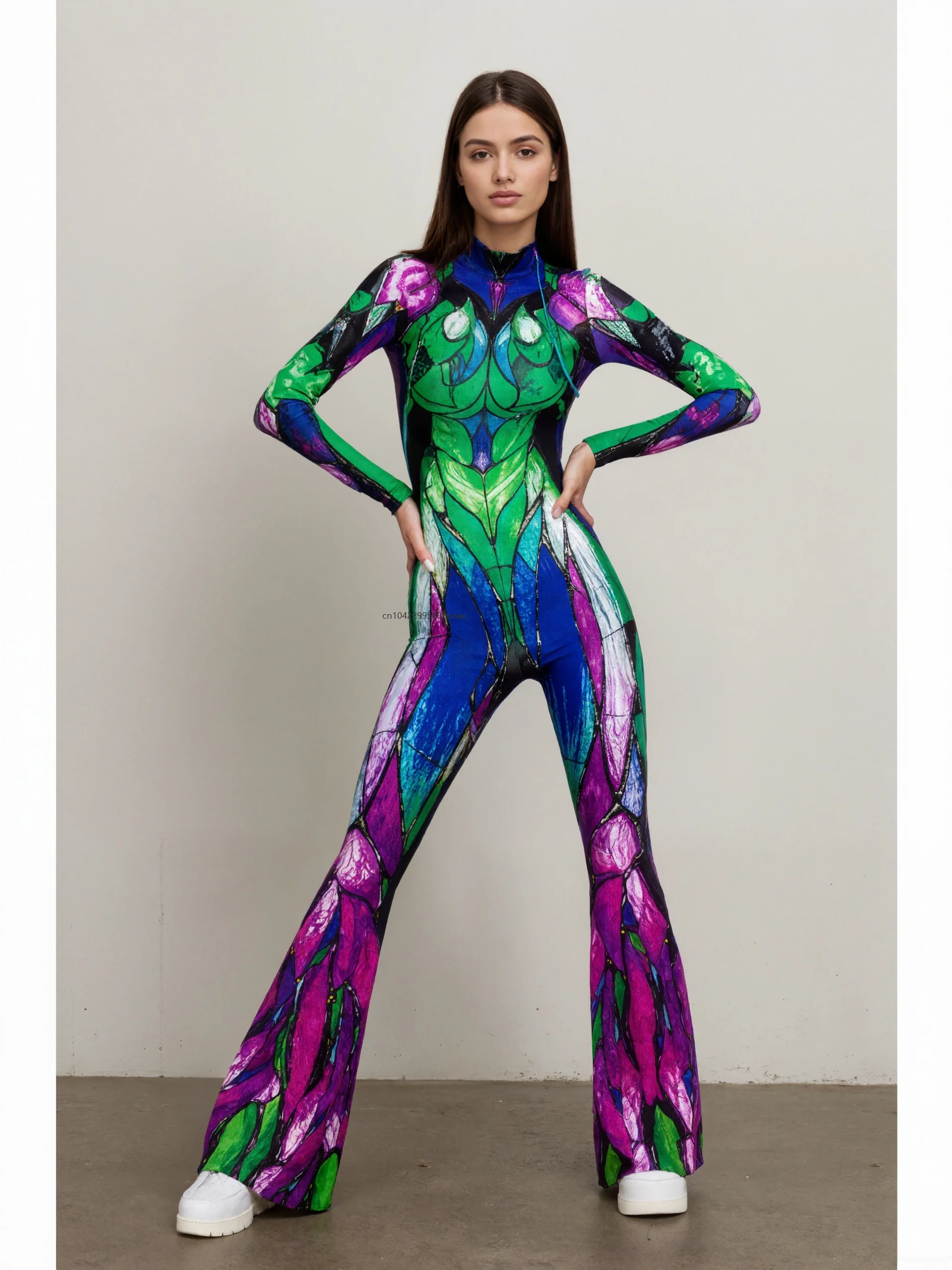 

Colorful Rainbow Sexy Cosplay Jumpsuit Women Mermaid Flared Costume Halloween Party Aerial Yoga Stage Performance Suit 2026