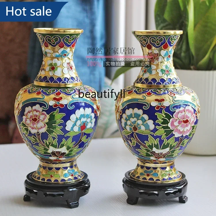 NQ52 Great discounts Cloisonne copper tire enamel vase ornament Chinese gift peony flower dragon and phoenix bottle Beijing char