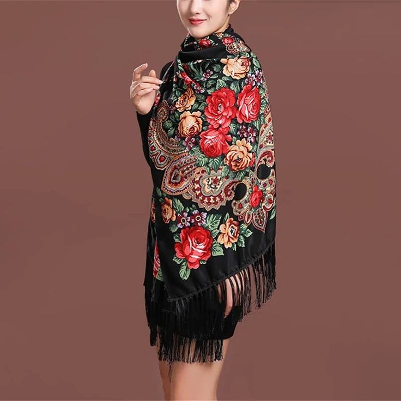 New 70*170cmWomen Luxury Floral Printed Russian Scarf Ukrainian Fringed Scarves Babushka Handkerchief Head Wraps Travel Shawl