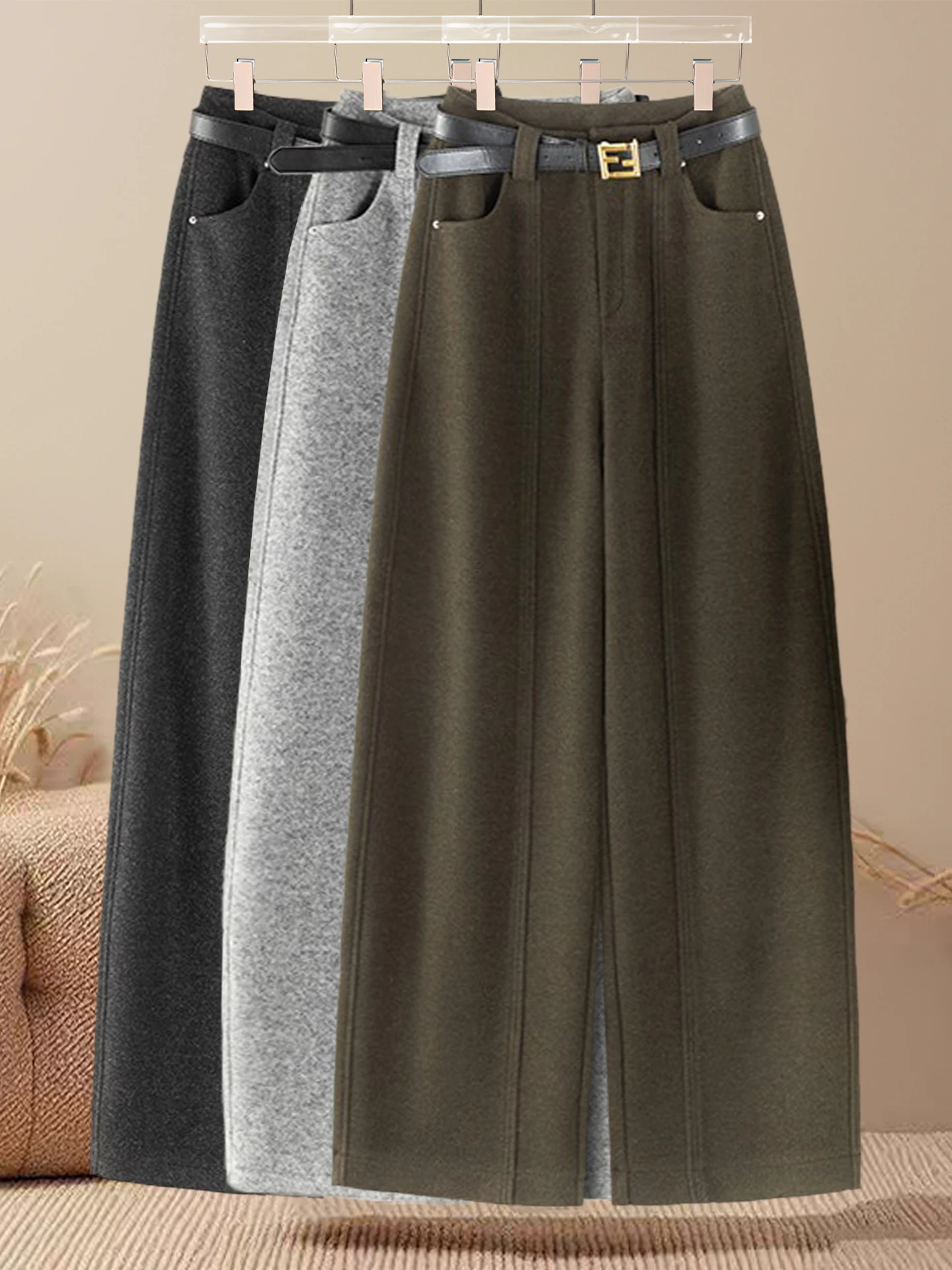 

Женские шерстяные брюки с высокой талией, широкие, свободного кроя, осенне-зимние, новинка, повседневные, мягкие, струящиеся, фасон «бананы»