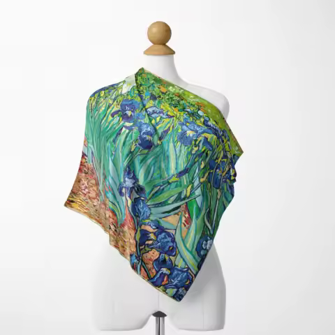 70CM*70CM Van Gogh Oil Painting Fashion Scarves for Women Print Silk Satin Hijab Scarf Female Luxury Brand Square Shawl Scarfs