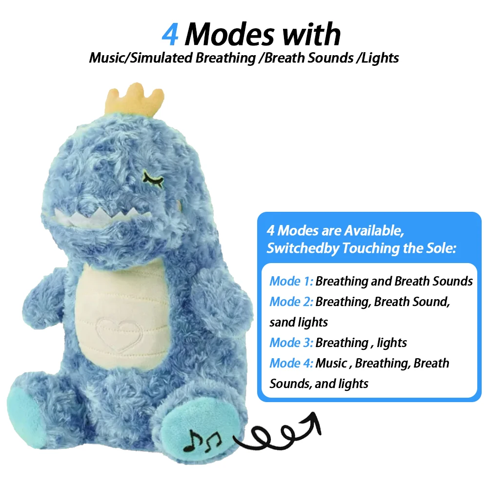 4 Modes Baby Sleeping Time Breathing Anxiety Green Dinosaur Sensory Toys with Hug Stuffed Plush Original Schlummer Blue Dinosaur