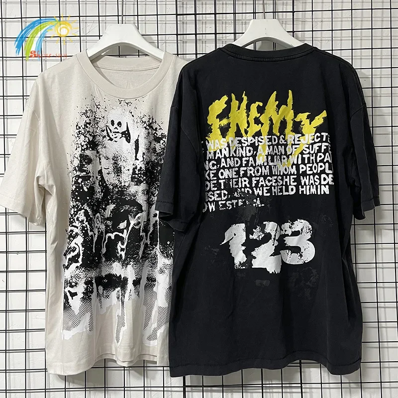 

Best Quality Splash Ink Pattern Print RRR123 T-Shirt High Street Vintage Washed Black White Tee Top Oversized T Shirt Men Women