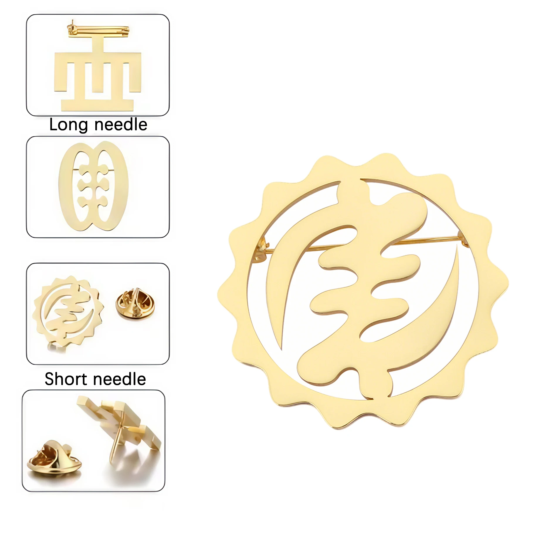 Personalized African Adinkra Symbols Lapel Pins Stainless Steel Nyame Men Women Brooch Ethnic Jewelry Gift