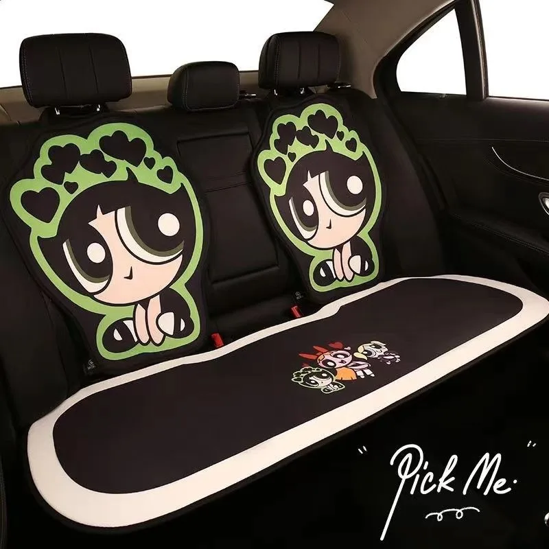 Kawaii The Powerpuff Girls Car Seat Cushion Backrest Set Kawaii Wear Resistant Anti Slip Dirt Resistant Pads Auto Accessories