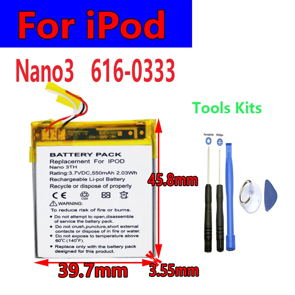 

Оригинальный сменный аккумулятор для Apple iPod Nano 3 616-0337 3G 3-го поколения 3 поколения MP3 A1236 Nano3 + бесплатные инструменты