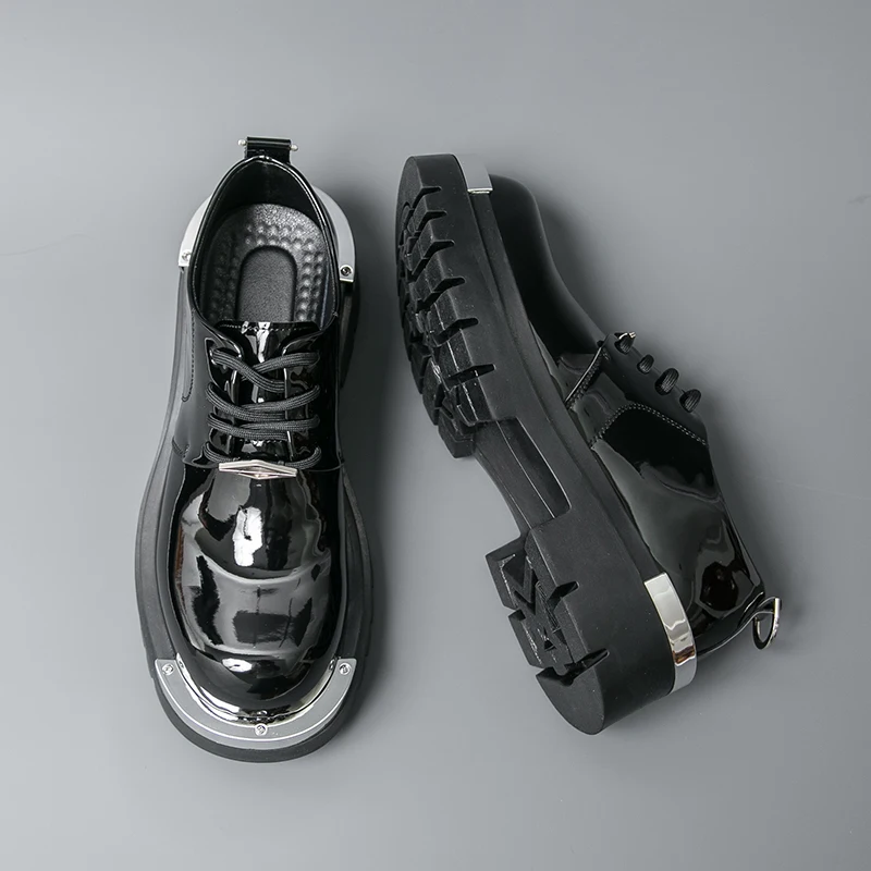 Men High Quality Thick Bottom Derby Shoes Casual Business British Style All-Match Large Head Rubber Sole Height Increasing Shoes