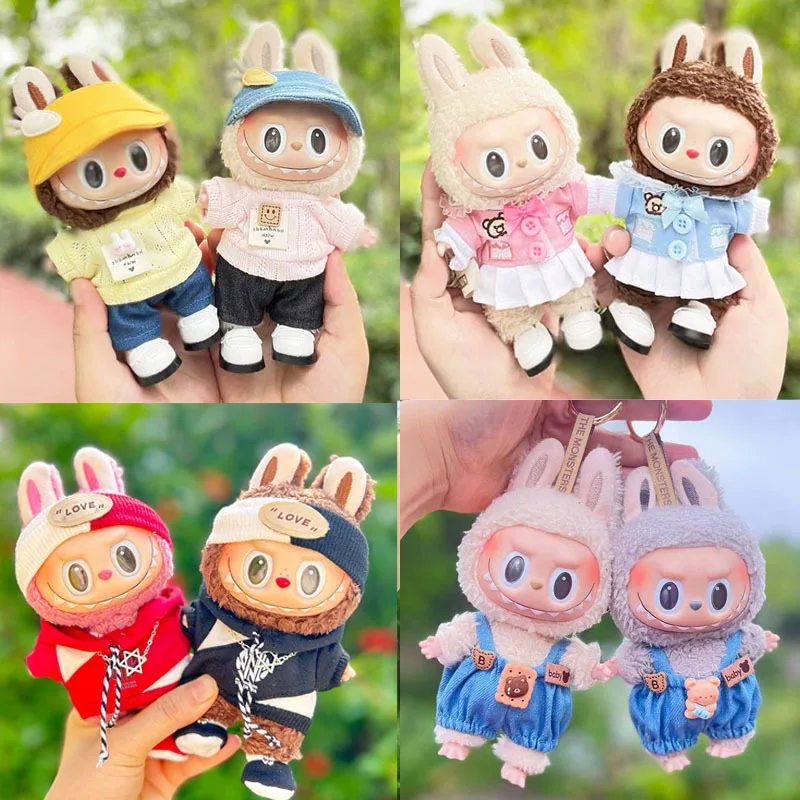 

17cm Cute Labubu Clothes Hoodies Labubu Cute Hat Skirt Hat Kawaii ﻿Doll Accessories Overalls Korea Kpop Exo DIY Girl Gift