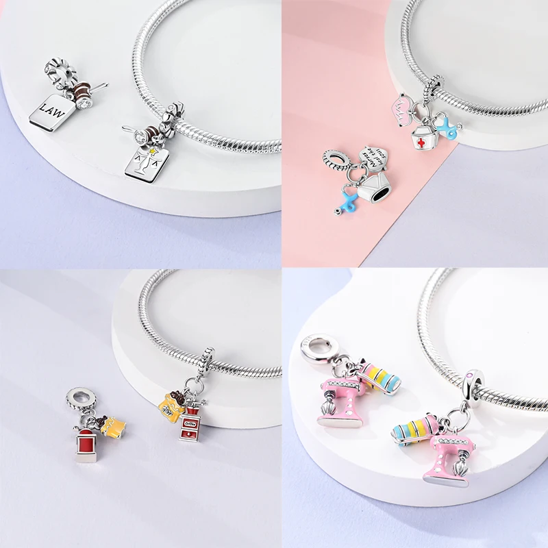 925 Sterling Silver Job Series Charms Ballet Beads Doctor Pendant For Women Silver Gift Fit Original Bangle Bracelet DIY Jewelry