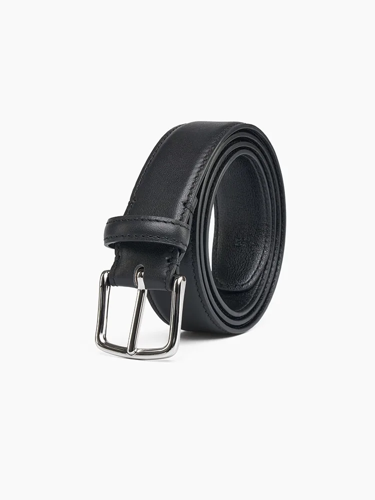 Spanish MD Women's Belt, Black Vintage Alloy Buckle, Elegant & Versatile, Simple Genuine Leather Ladies Waist Belt