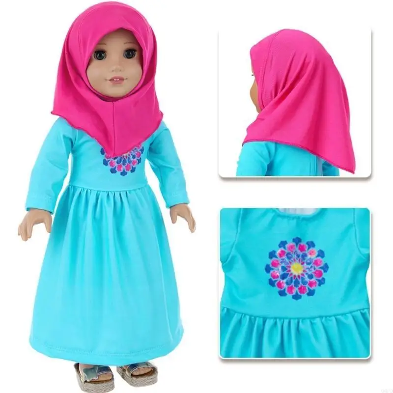 Calças muçulmanas pijama colorido hijab para boneca menina 18 polegadas roupa muçulmana