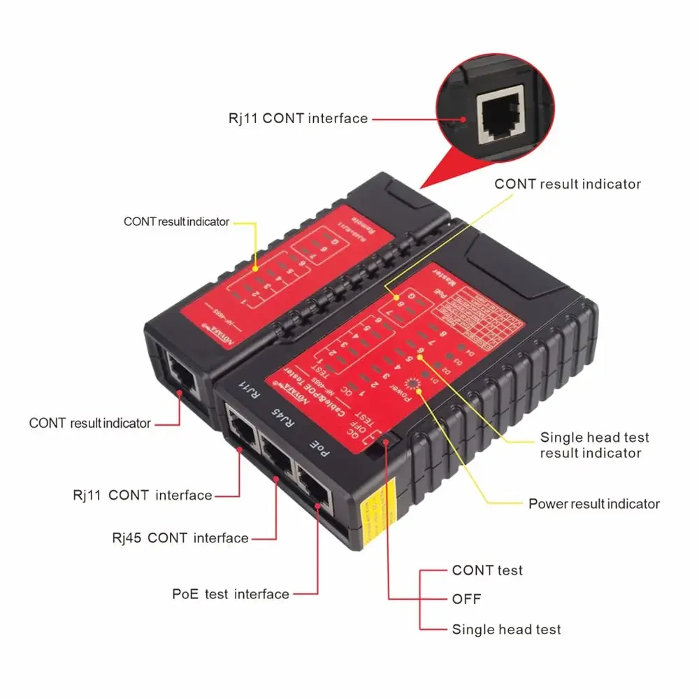 NOYAFA NF-468S Network Cable Tester RJ11 RJ45 Wire Detector Wire Continuity Detectors Cat5 Cat6 Cable Fault Point Tester Tools