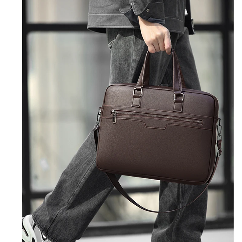 2025 جديد الرجال حقيبة عالية الجودة الأعمال العلامة التجارية الشهيرة بولي Leather الجلود الكتف حقيبة ساعي مكتب حقيبة يد A4 وثيقة حقيبة لابتوب