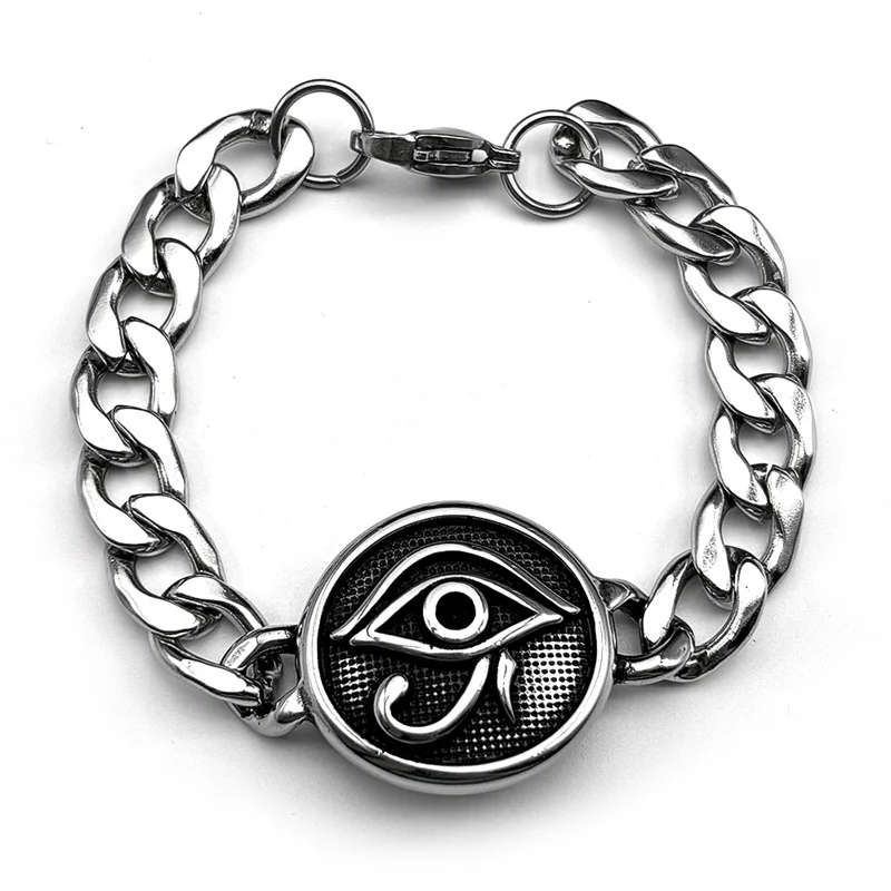 الفولاذ المقاوم للصدأ العيون المصرية سوار للرجال بيان الأساطير عين را حورس رمز فضي اللون تميمة أساور مجوهرات #5