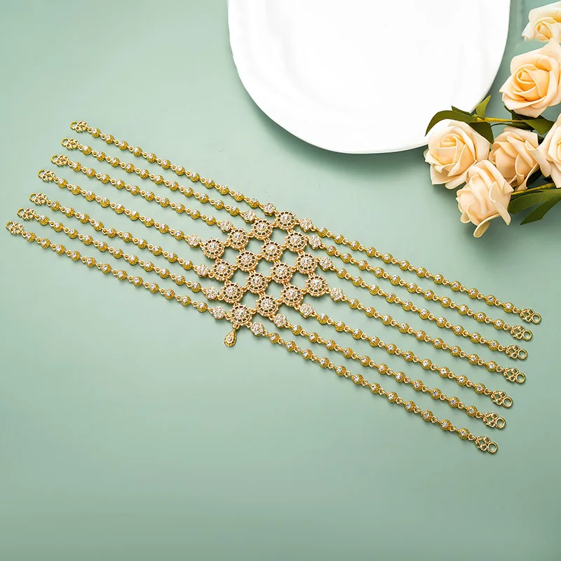 سلسلة رأس لحفلات الزفاف من الكريستال الذهبي على طراز المحكمة الرجعية العربية إكسسوار زفاف رائع للاحتفالات التقليدية