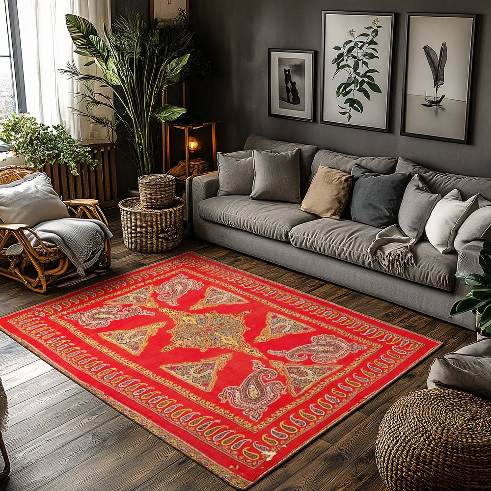 

Vintage Persian Rug Carpet Area Rug Non-Slip Floor Mat Home Decor Living Room Runner Traditional Oriental Pattern Red Burgundy A