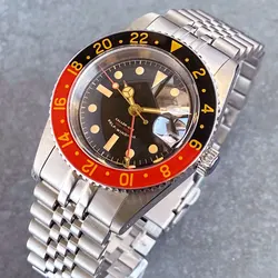 38mm GMT Bubble Sapphire Crystal Vintage NH34AA 20ATM Waterproof  Automatic Movement Dive Watch Men Gold Hand 120 Click Retro