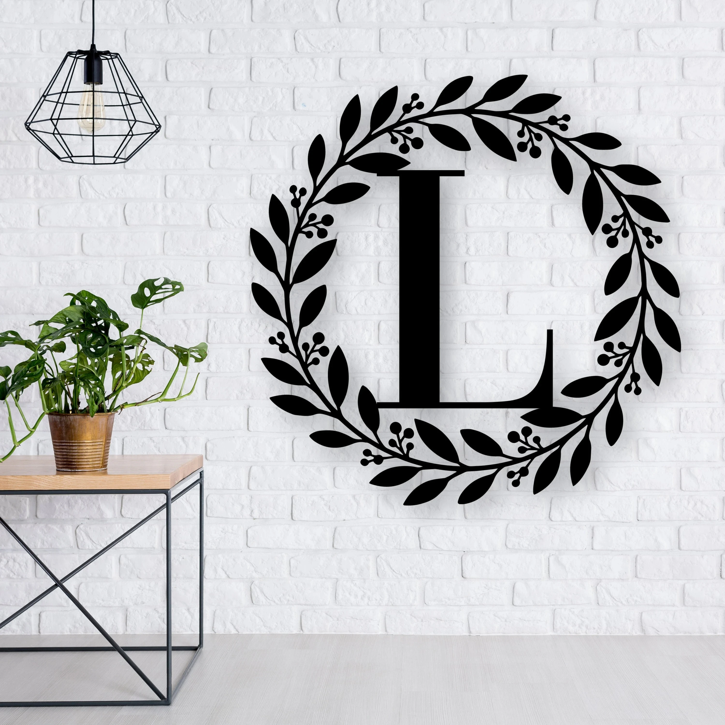 Custom Classic Initial Metal Sign Metal Circle Letter Monogram with Vines Wall Monogram Sign Couples Gift Letter Decor