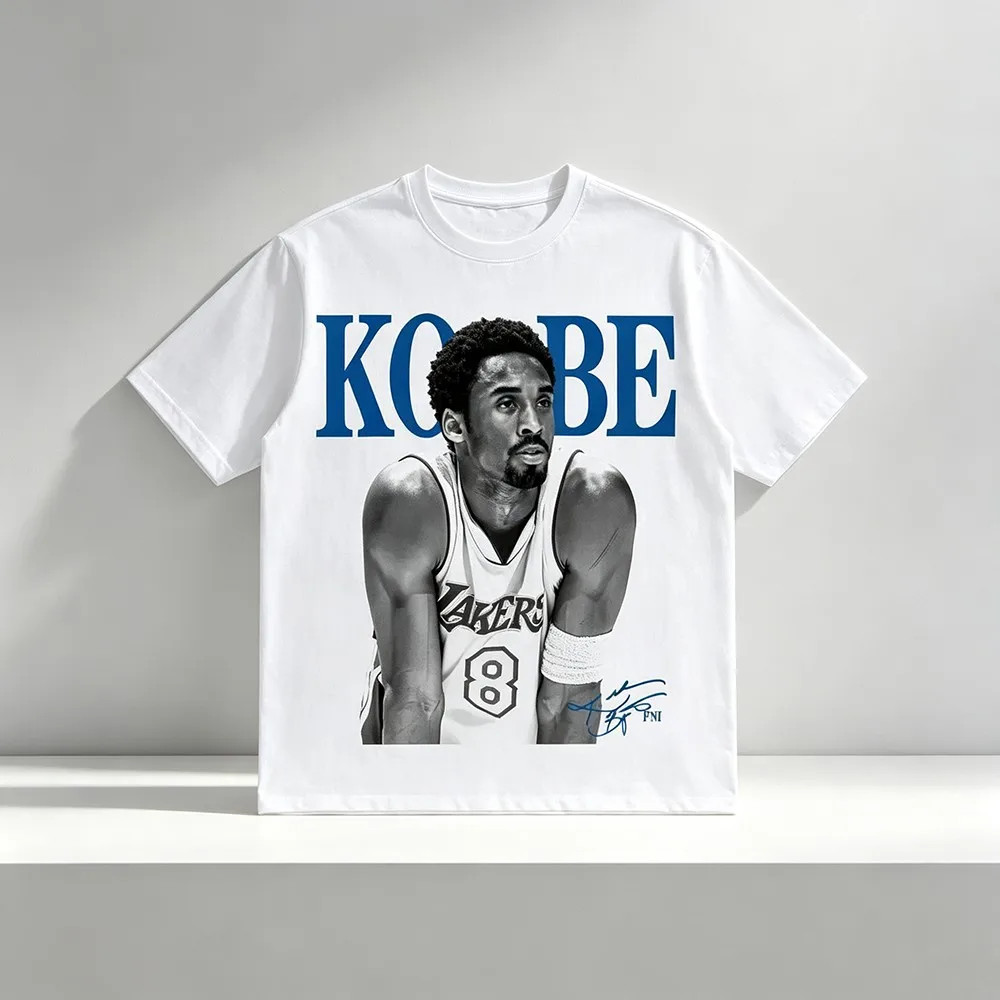 Retro Basketball Legend Blue Text Portrait Graphic T‑Shirt, Unisex Crew Neck Short Sleeve Tee, Classic Sports Fan Streetwear Tops for Men Women