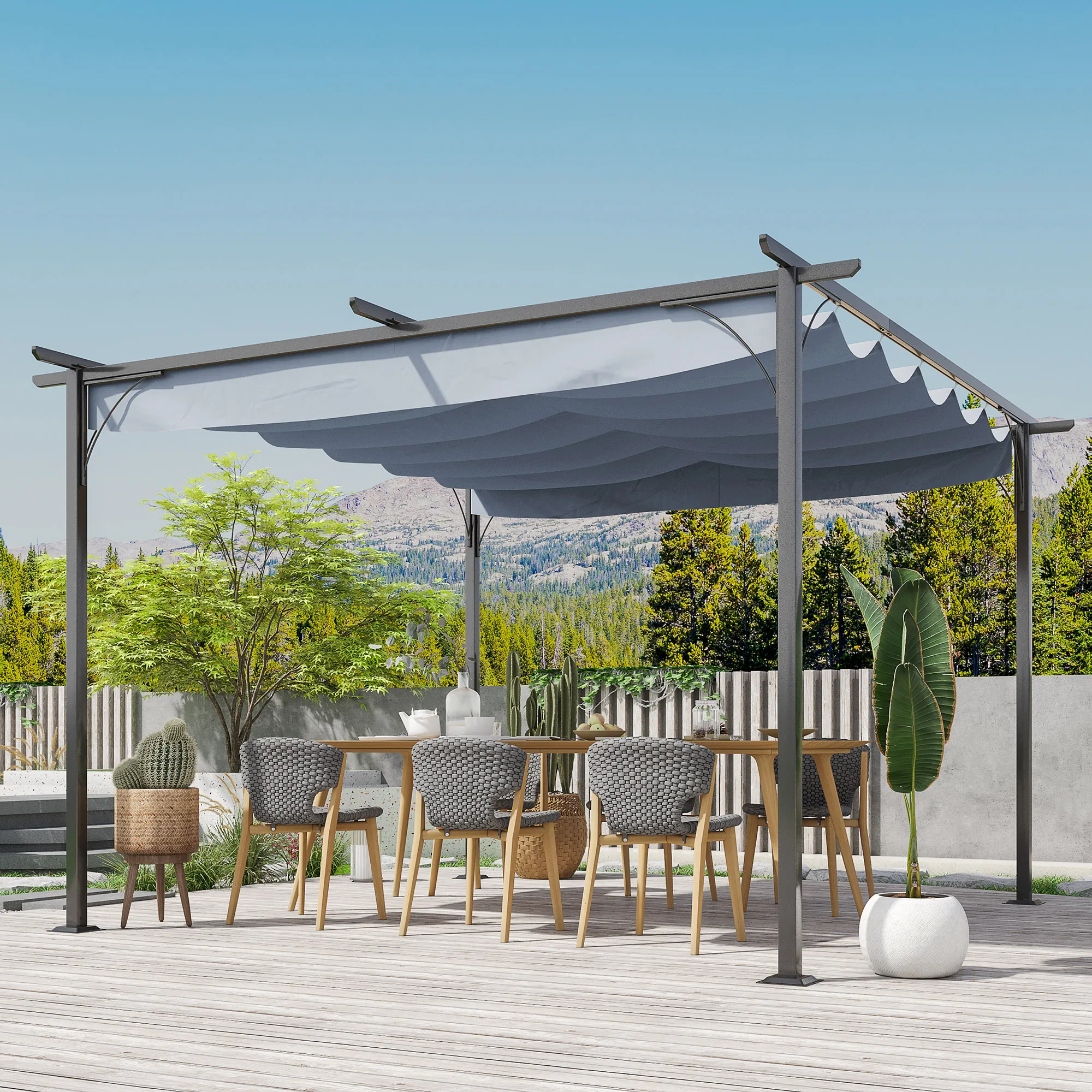 

Outsunny 11.5' x 11.5' Retractable Pergola Canopy, Outdoor UV Protection & Sun Shade, Steel Frame for Garden, Grill, Patio