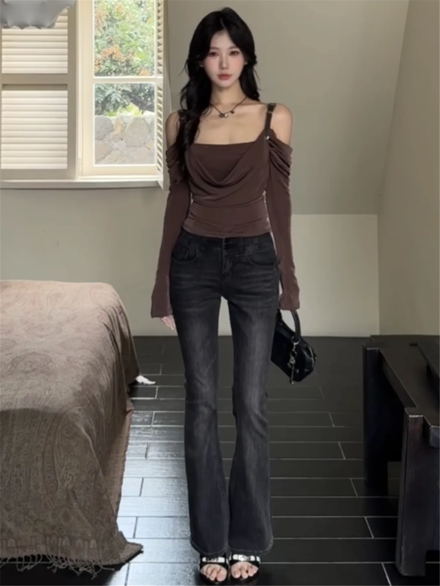 

Retro High Waist Bell Bottom Jeans Women's Autumn Winter Tight Elastic Long Sexy Dragging Pants Cotton Soft Natural Waist
