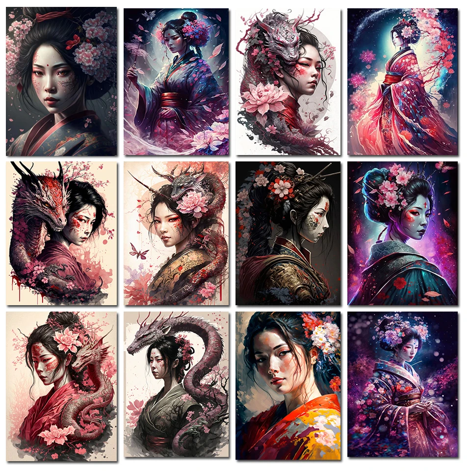 5D Diamond Painting Japanese Geisha Full Diamond Embroidery New Portraits Cherry Flowers Cross Stitch Kits Rhinestone X1239