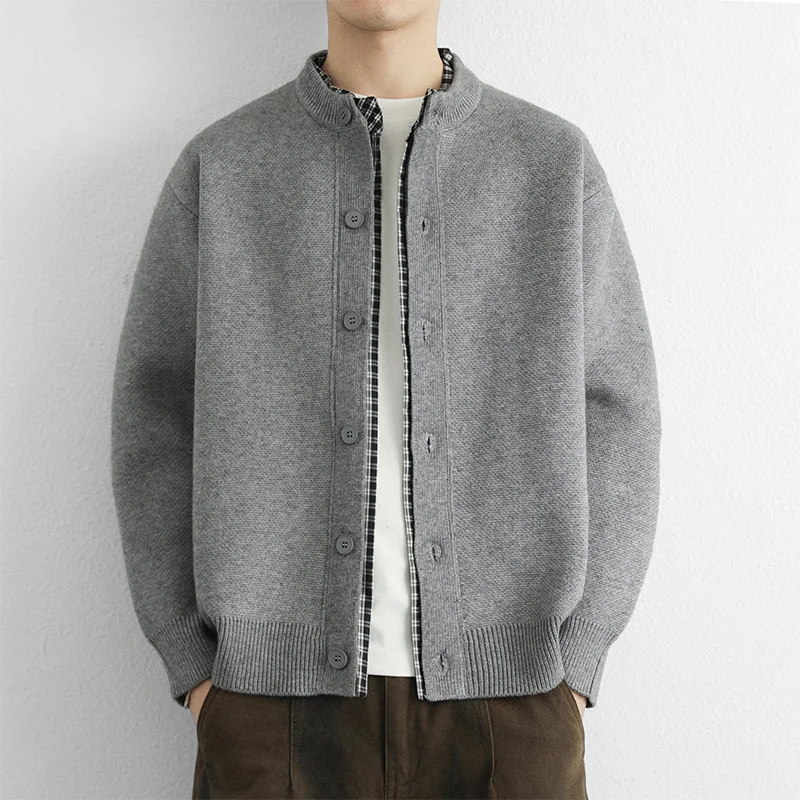 

Весенне-осенний мужской вязаный кардиган в клетку с круглым вырезом, на одной пуговице, повседневный деловой трикотажный свитер, универсальная уличная одежда